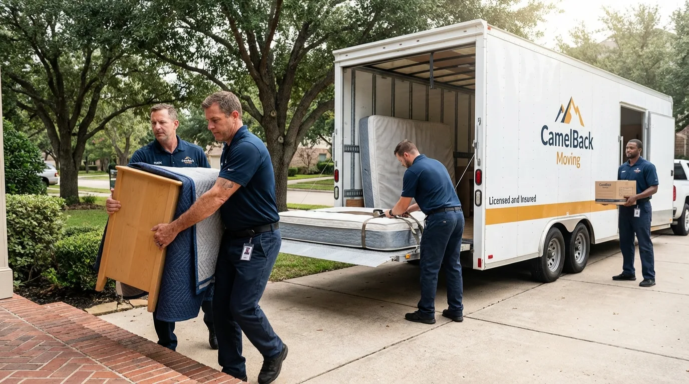 Crew loading residential truck for cross-state move from Vinalhaven, ME